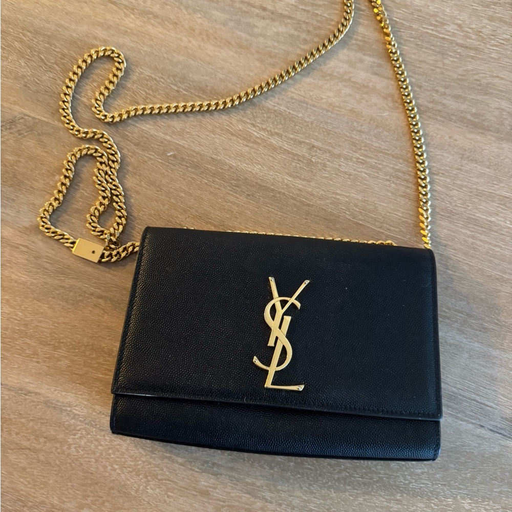 Yves Saint Laurent Black Kate Crossbody with Gold Chain